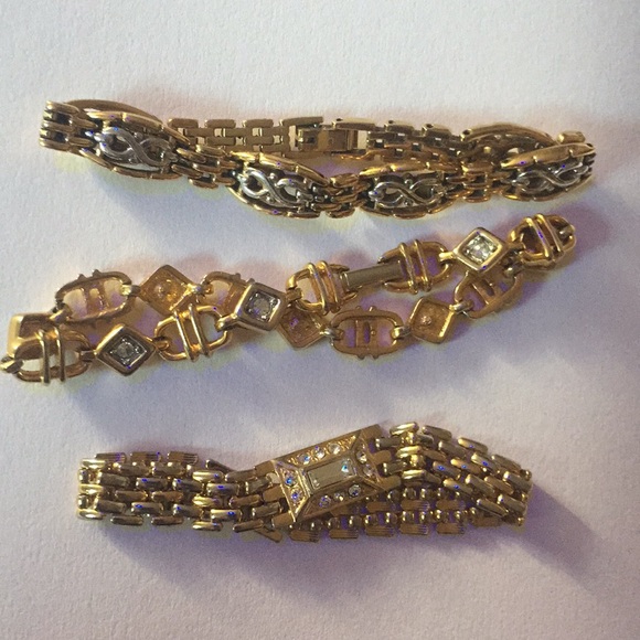 Vintage UK 80s Gold 3 Bracelet Set / Watchbands - Picture 7 of 10